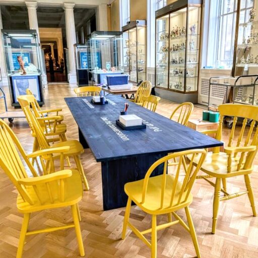 Fitzwilliam Museum Cambridge Painted chairs insitu (1)